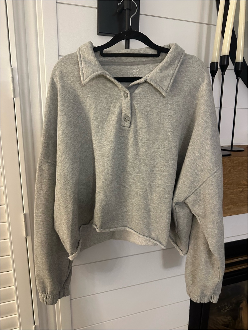 aerie Light Gray Collared Pullover Hoodie